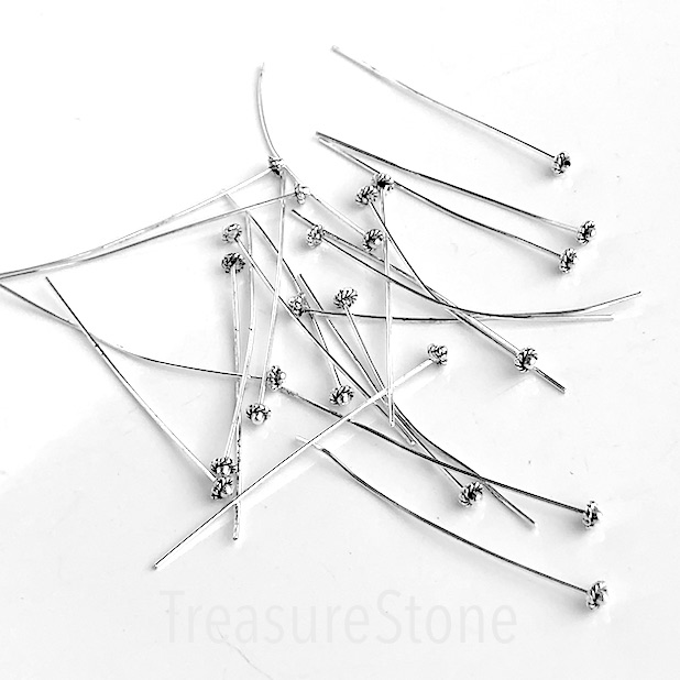 Headpin, plated pewter, 2 inches with 4mm head. Pkg of 10