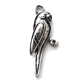 Pendant/charm, silver-finished, 12x30mm parrot. Pkg of 8.