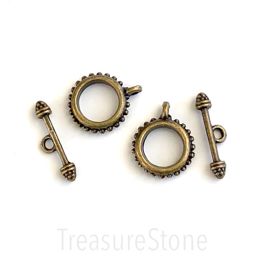 Clasp, toggle, brass-finished, 18mm. Pkg of 4.