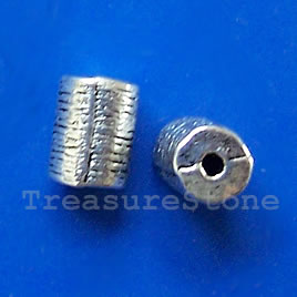 Bead, antiqued silver-finished, 10mm tube. Pkg of 12.