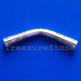 Bead, antiqued silver-finished, 48x15mm curved tube. Pkg of 3.