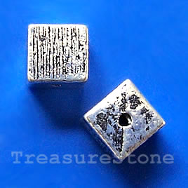 Bead, antiqued silver-finished, 8mm cube spacer. Pkg of 6.