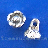 Pendant/charm, silver-finished, 7x8mm flower. Pkg of 15