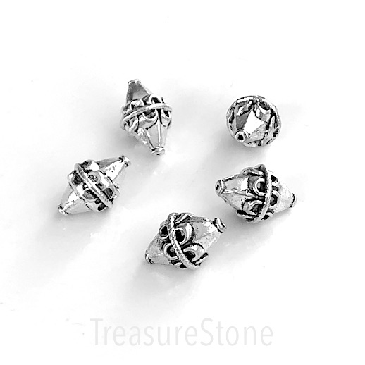 Bead, antiqued Silver Finished, 11x16mm faceted oval. Pkg of 4