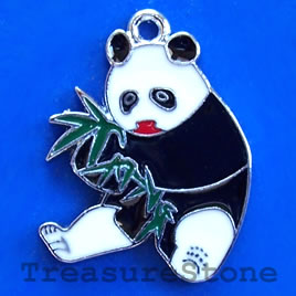 Charm/pendant, chrome-finished, 23mm panda. Sold individually