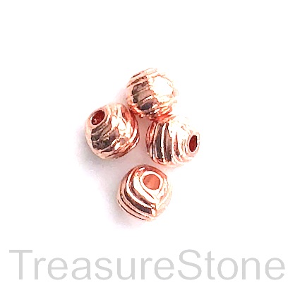 Bead, rose gold finished, 6mm lined spacer. Pkg of 15