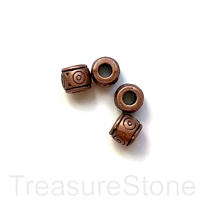 Bead, copper finished, 6mm tube spacer, large hole:3mm. 12
