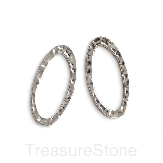 Bead, silver-finished, 20x29mm hammered oval. Pkg of 4