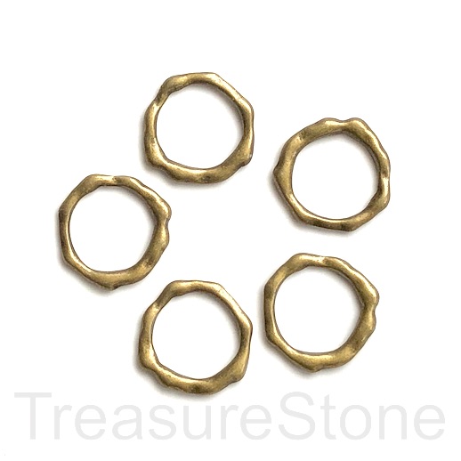 Bead, brass-finished, 20mm hammered circle. Pkg of 8