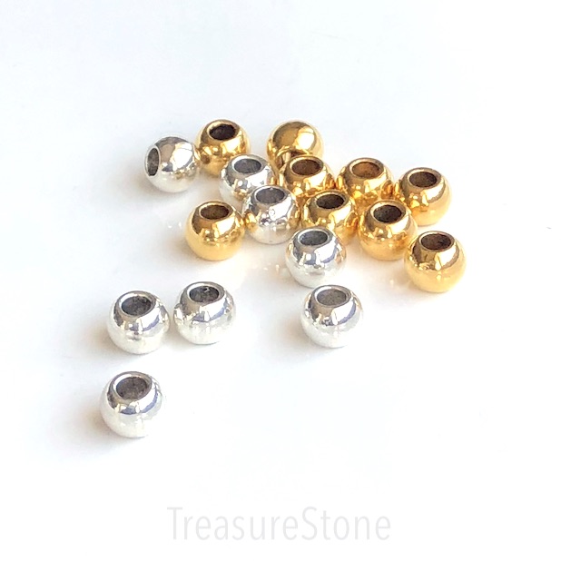 Bead, gold- finished, large hole:3mm, 8x7mm rondelle spacer. 12