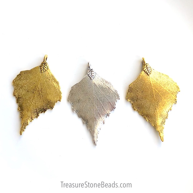 Pendant, gold-finished, 45x67mm leaf. Sold individually.