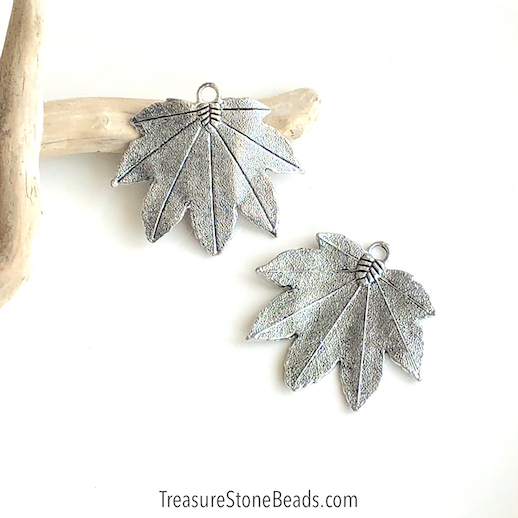 Pendant, silver-finished, 47x38mm leaf. each - Click Image to Close