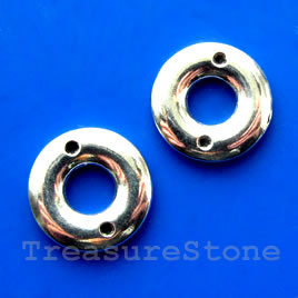Bead, antiqued silver-finished, 15mm circle. Pkg of 8.