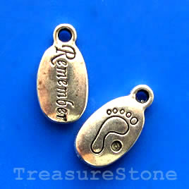 Pendant/charm, silver-finished, 5x15mm foot Remember. Pkg of 10.