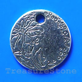 Pendant/charm, silver-finished, 18mm disc. Pkg of 8.