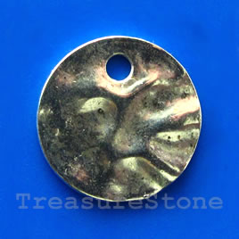 Pendant/charm, silver-finished, 19mm hammered disc. Pkg of 6.