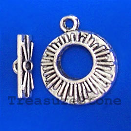 Clasp,toggle, antiqued silver-finished, 17mm. Pkg of 12.