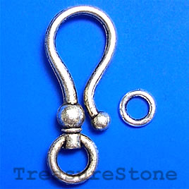 Clasp, hook-and-eye, silver-finished, 15x37mm. Pkg of 3.