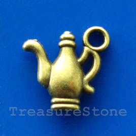 Pendant/charm, brass-finished, 14mm teapot/kettle. Pkg of 10.