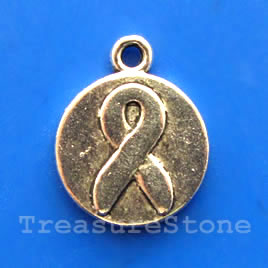 Pendant/charm, 16mm pink ribbon, breast cancer. Pkg of 6.
