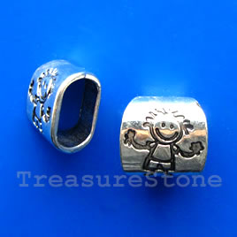 Bead, antiqued silver-finished, large hole, 11x15mm. Each.