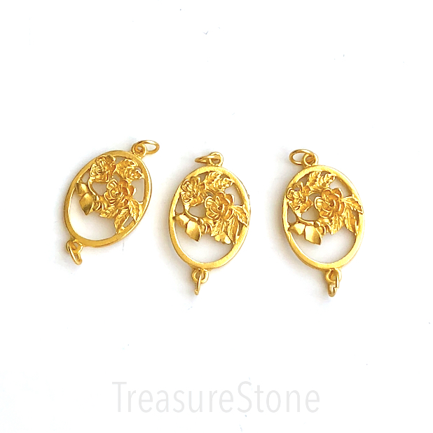 Brass link,Charm, pendant, 17x22mm filigree gold flower,matte.ea
