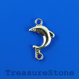 Link/charm, silver-finished, 14x23mm dolphin. Pkg of 6
