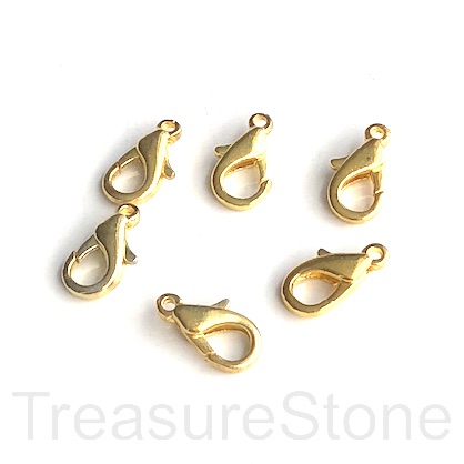 Clasp, lobster claw, steel, gold-coloured, 12x7mm. Pkg of 8.