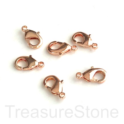 Clasp, lobster claw, rose gold-coloured, 12x7mm. Pkg of 5.