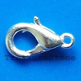 Clasp, lobster claw, silver-finished, 8x5mm. Pkg of 20.