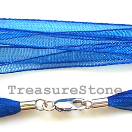 Cord, ribbon w sterling silver clasp, cari blue,18 inch - Click Image to Close
