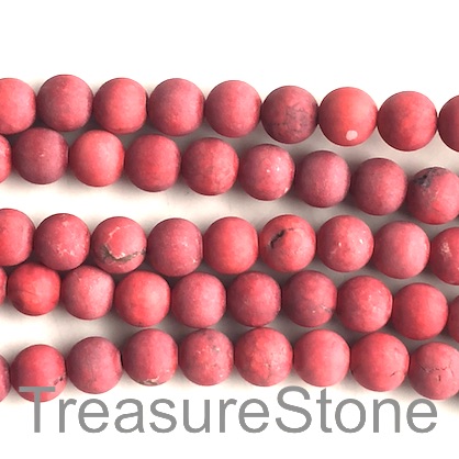 Bead,magnesite,red,dyed,8mm,matte, frosted. Grade C,15.5", 48pcs
