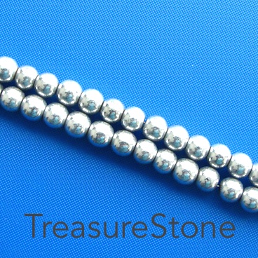 Bead, magnetic, 6mm silver round. 16 inch strand