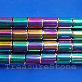 Bead, magnetic, 5x8mm rainbow tube. 16 inch strand