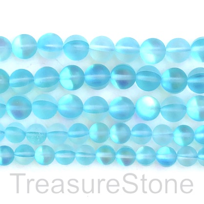 Bead, Mermaid Glass quartz, light blue, 6mm round, matte.15", 60