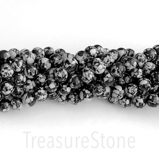 Bead, synthetic snowflake obsidian, 8mm round. 15-inch, 48pcs
