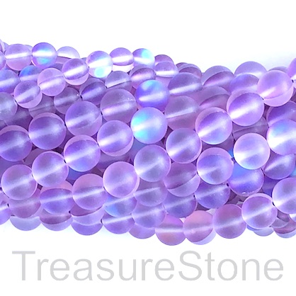 Bead, Mermaid Glass quartz, 8mm round, purple matte. 15", 47