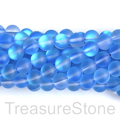Bead, Mermaid Glass quartz, mid blue, 6mm round, matte. 15", 60