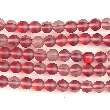 Bead, Mermaid Glass quartz, red, 6mm round, matte. 15", 62pcs.