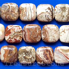 Bead, mexican crazy lace agate, 20mm flat square. 16 inch strand