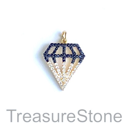 Charm, pendant, 17x20mm black, gold diamond, Cubic Zirconia. Ea - Click Image to Close