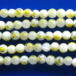 Bead, millefiori glass, green with white, 4mm round. 15-inch.
