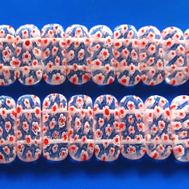 Bead, millefiori glass, white, 6x25mm double-drilled. Pkg of 4.