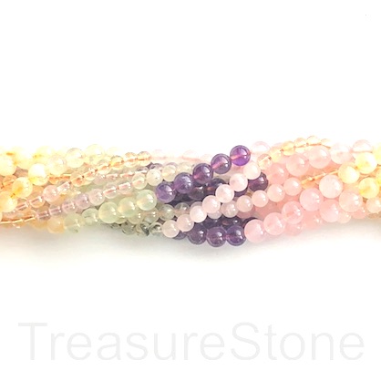 Bead, mixed colour gemstones, 6mm round. 15 inch, 64pcs
