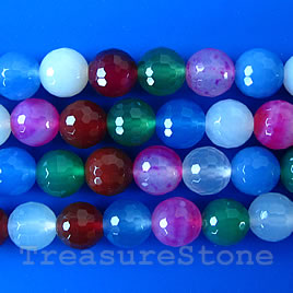 Bead, agate(dyed), multicolored, faceted round, 8mm. 16-inch