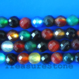 Bead, agate(dyed), multicolored, faceted round, 6mm. 16-inch - Click Image to Close