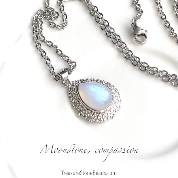 Charm/Pendant/necklace, rainbow moonstone, 18x25mm teardrop. Ea