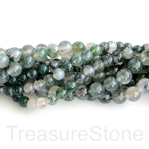 Bead, moss agate, 6mm round, grade A-. 15.5 inch, 62pcs.