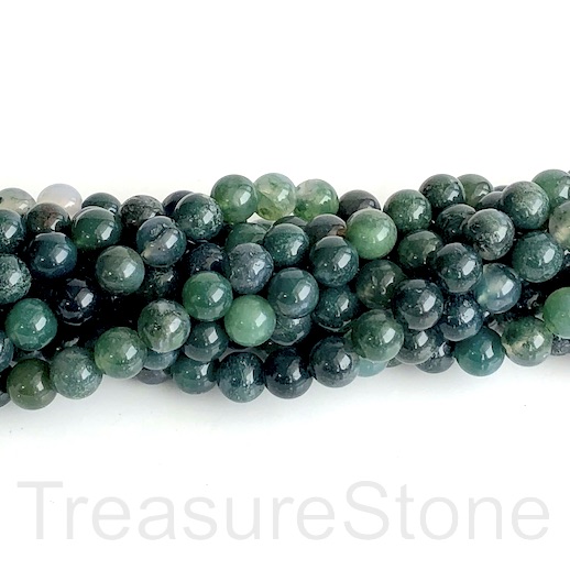 Bead, moss agate, 6mm round. 15.5 inch, 62pcs.