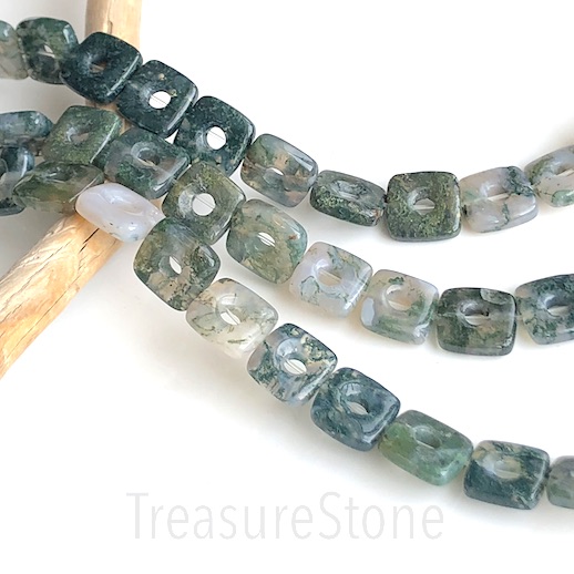 Bead, moss agate, 12mm square donut. 15.5 inch, 32pcs